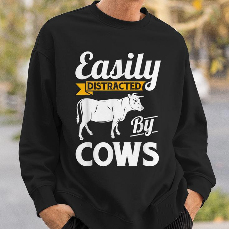 Easily Distracted By Cows Cow Famers Sweatshirt Gifts for Him
