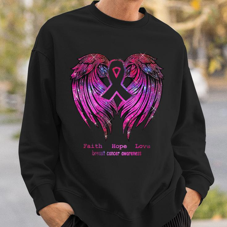Faith Hope Love Wings Breast Cancer Awareness Back Sweatshirt Gifts for Him