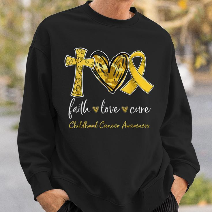 Faith Love Cure Gold Ribbon Childhood Cancer Awareness Sweatshirt Gifts for Him