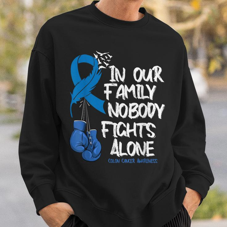 In Our Family Nobody Fights Alone Colon Cancer Awareness Sweatshirt Gifts for Him