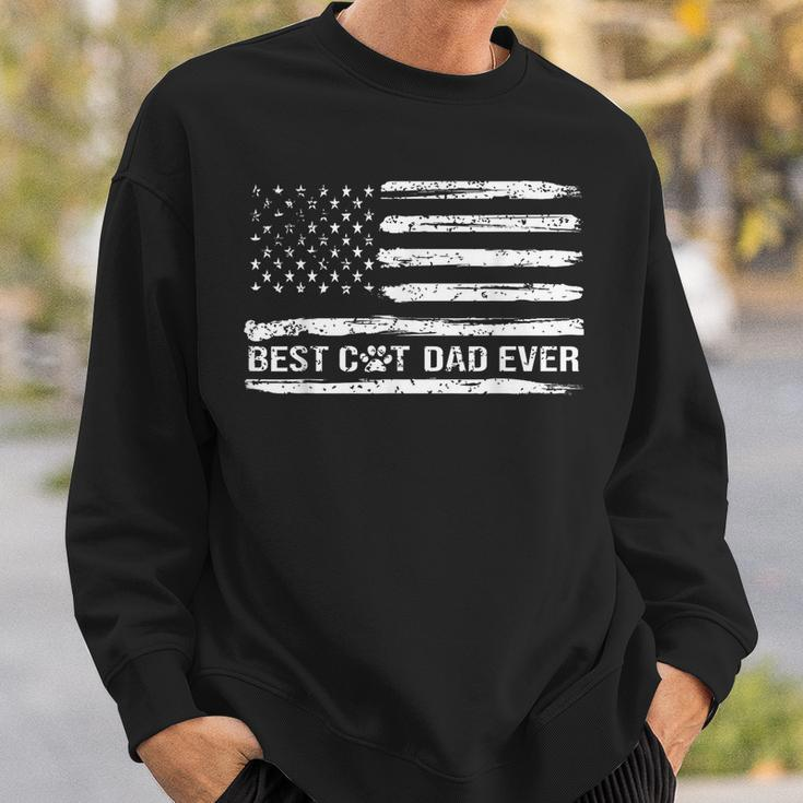 Fathers Day Best Cat Dad Ever With Us American Flag Sweatshirt Gifts for Him
