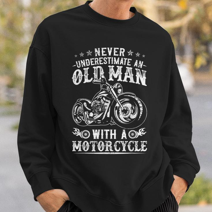 Fathers Day Never Underestimate An Old Man Motorcycle Bday Sweatshirt Gifts for Him