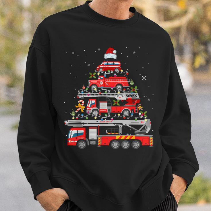 Firefighter Fire Truck Christmas Tree Lights Santa Fireman Sweatshirt Gifts for Him