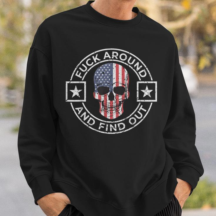 Fuck Around And Find Out Patriotic Distressed Skull Design Sweatshirt Gifts for Him