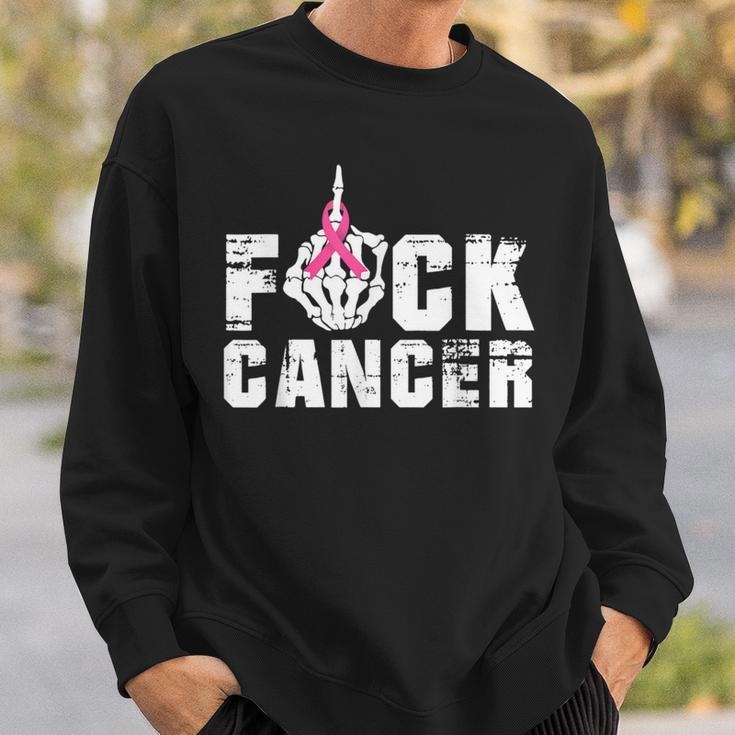 Fuck Cancer Skeleton Middle Breast Cancer Warrior Octocber Sweatshirt Gifts for Him
