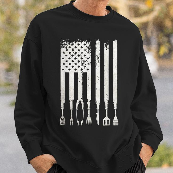 Funny Bbq American Flag Gift Smoker Grilling Barbecue Master Sweatshirt Gifts for Him