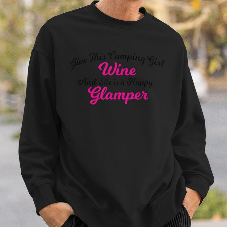 Funny Camping Girl Wine Happy Glamper Sweatshirt Gifts for Him