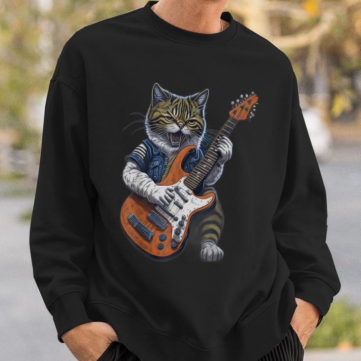 Cat Playing A Guitar Cats Lover Sweatshirt Gifts for Him