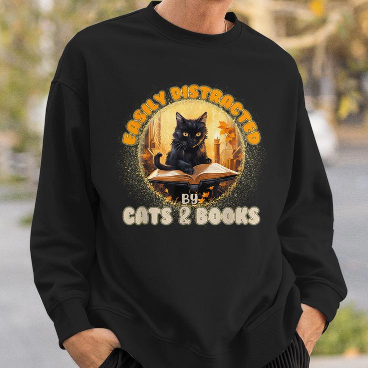 Funny CatEasily Distracted By Cats And Books Sweatshirt Gifts for Him