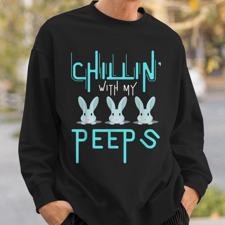 Funny Chillin With My Peeps Boys Men Easter Bunny Sweatshirt Gifts for Him