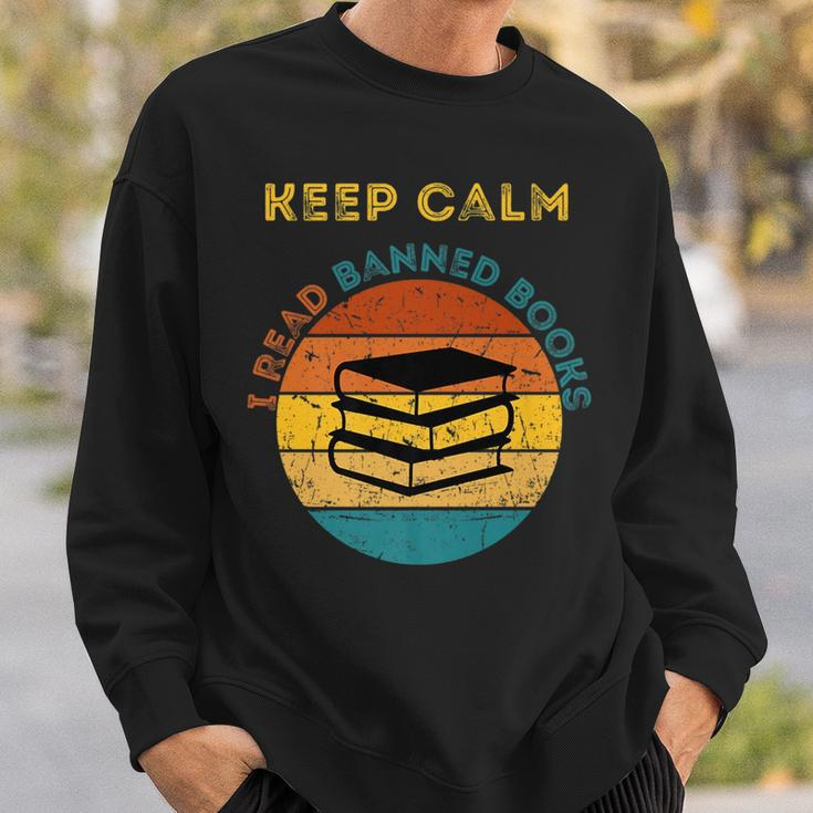 Funny Keep Calm I Read Banned Books Book Lovers Sweatshirt Gifts for Him