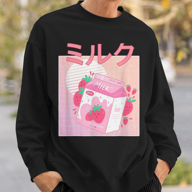 Funny Retro 90S Japanese Kawaii Strawberry Milk Shake Carton 90S Vintage Designs Funny Gifts Sweatshirt Gifts for Him