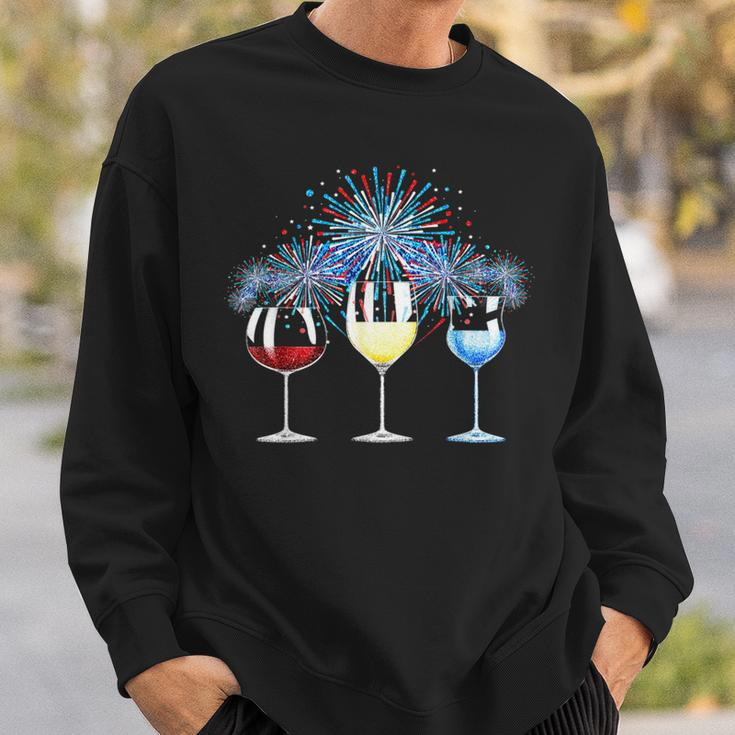 Funny Wine Glass Red White Blue Firework Happy 4Th Of July Sweatshirt Gifts for Him
