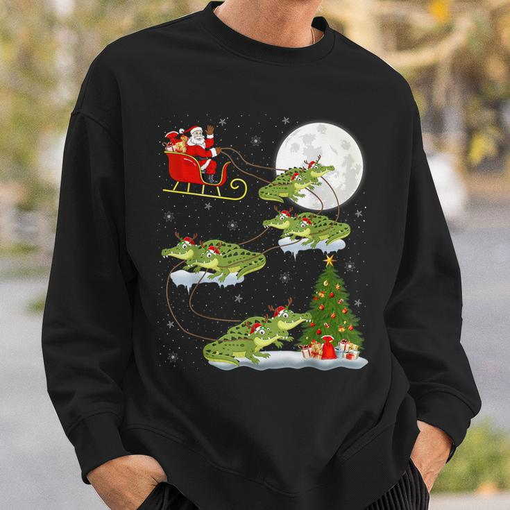 Xmas Lighting Tree Santa Riding Alligator Christmas Sweatshirt Gifts for Him