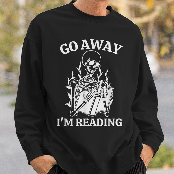 Go Away Im Reading Skeleton Book Sweatshirt Gifts for Him