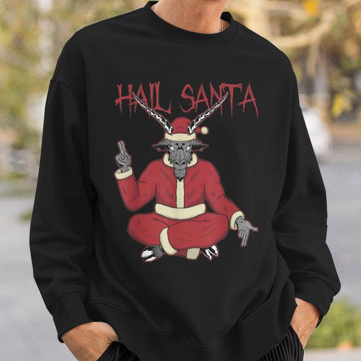 Hail Santa Ugly Christmas Sweater Rock Metal Satan Pentagram Sweatshirt Gifts for Him
