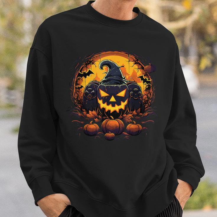 Halloween Scary Gaming Jack O Lantern Pumpkin Face Gamer Sweatshirt Gifts for Him