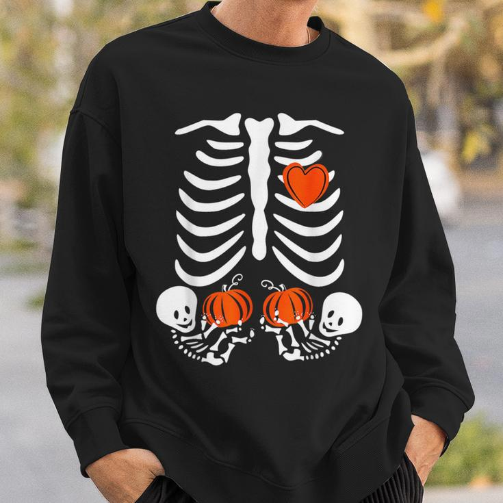 Halloween Twin Pregnant Skeleton Twins Baby Xray Rib Cage Sweatshirt Gifts for Him