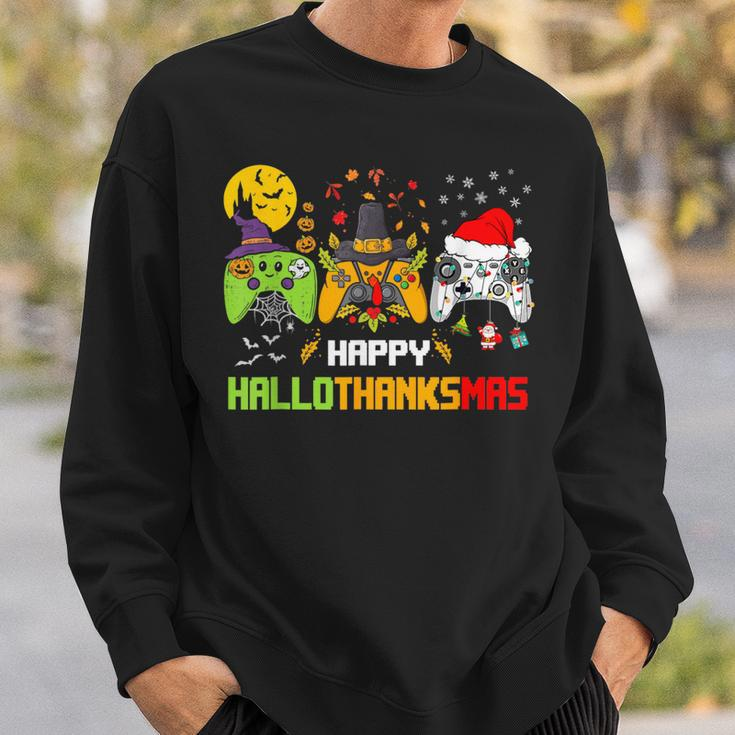 Happy Hallothanksmas Video Games Controller Halloween Xmas Sweatshirt Gifts for Him