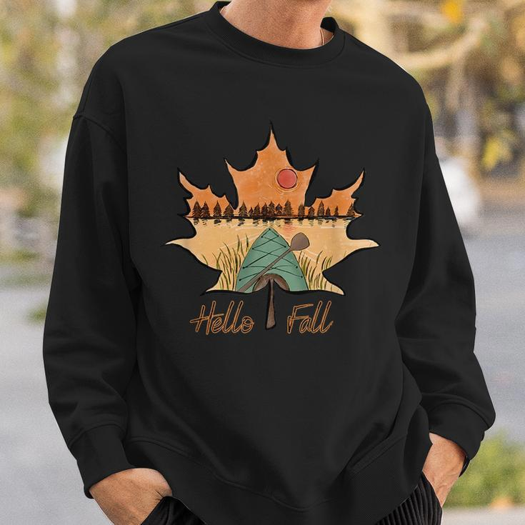 Hello Fall Scene Canoe Trees Autumn Peaceful Sweatshirt Gifts for Him