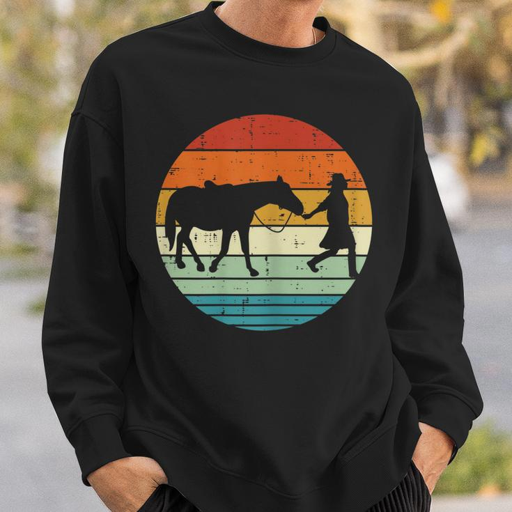 Horse And Girl Silhouette Sunset Retro Cowgirl Equestrian Sweatshirt Gifts for Him