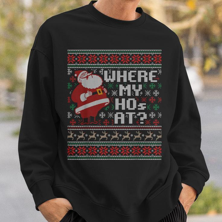 Where My Hos At Ugly Christmas Sweater Style Couples Sweatshirt Gifts for Him