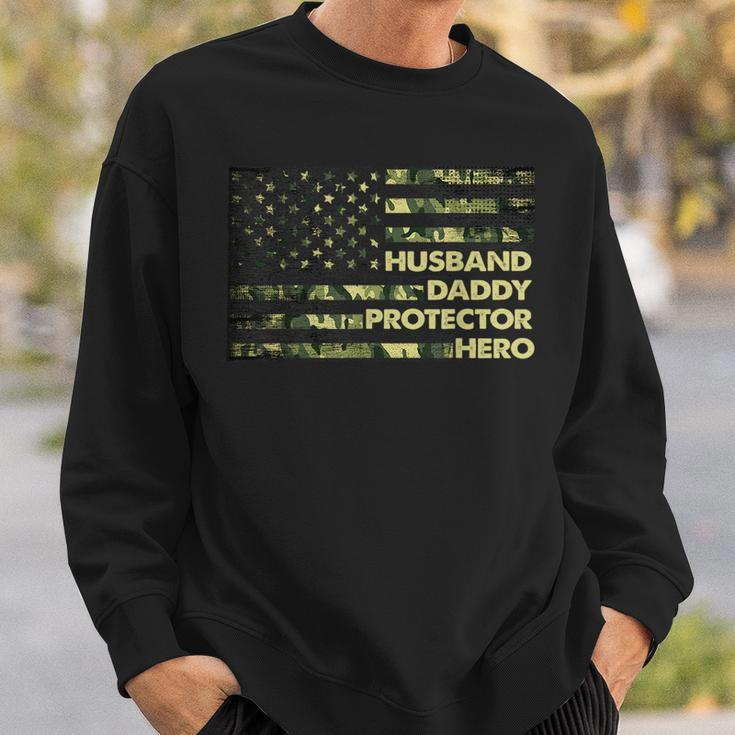 Husband Daddy Protector Hero For Men Camo Us Flag Sweatshirt Gifts for Him
