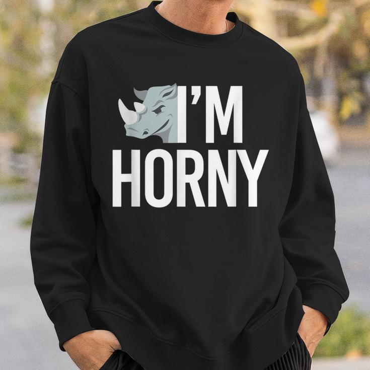 I'm Horny Rhinoceros Cheeky Naughty Pun Sweatshirt Gifts for Him