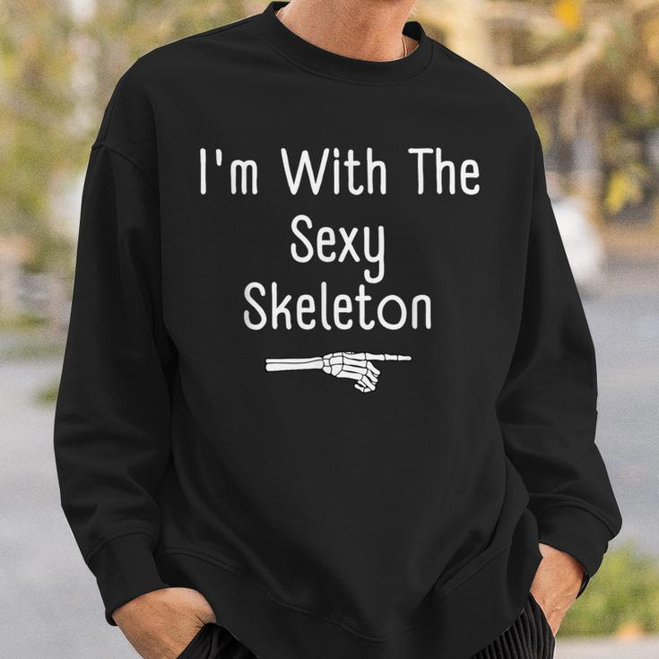 I'm With Sexy Skeleton Halloween Costume Last Minute Sweatshirt Gifts for Him