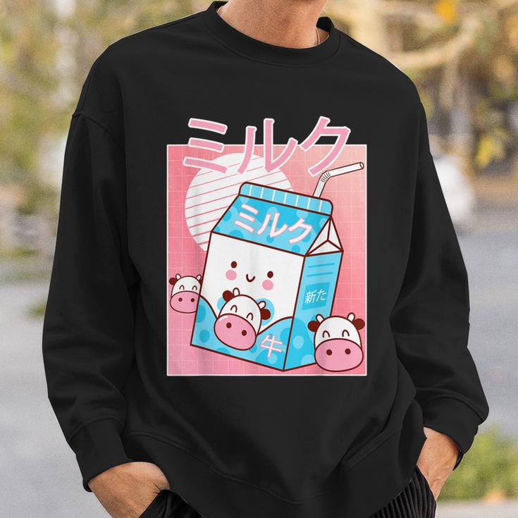 Japanese Kawaii Cow Milk Shake Carton Funny Retro 90S Sweatshirt Gifts for Him