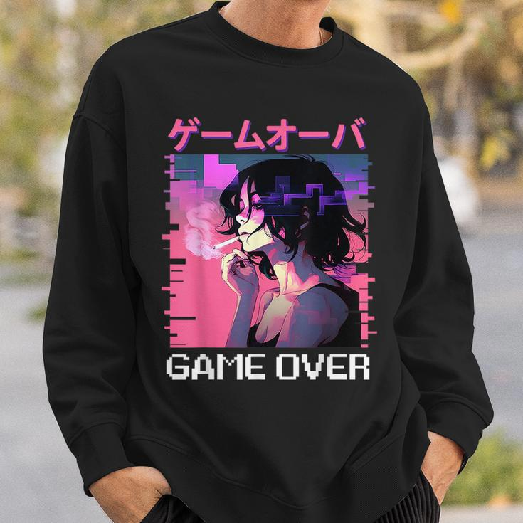 Japanese Vaporwave Sad Anime Girl Game Over Indie Aesthetic Sweatshirt Gifts for Him