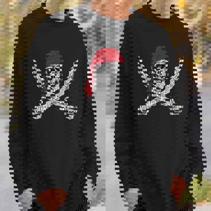 Jolly Roger Pirate Skull And Cutlasses Flag Distressed Sweatshirt Gifts for Him