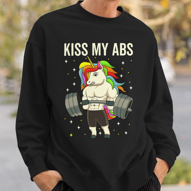 Kiss My Abs Workout Gym Unicorn Weight Lifting Sweatshirt Gifts for Him