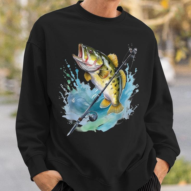 Large Mouth Bass Fish Funny Fishing Fisherman Men Boys Sweatshirt Gifts for Him