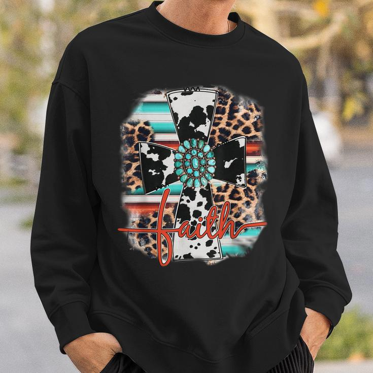 Leopard Serape Turquoise Leopard Western Faith Cross Cowgirl Sweatshirt Gifts for Him