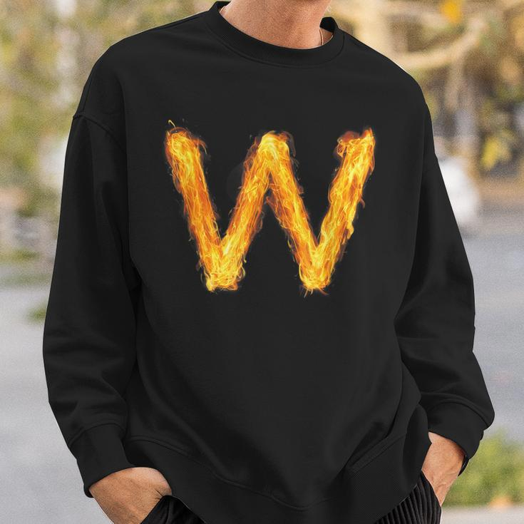 Letter W Sign Alphabet Last Name Consonants Fire Flame Gift Sweatshirt Gifts for Him