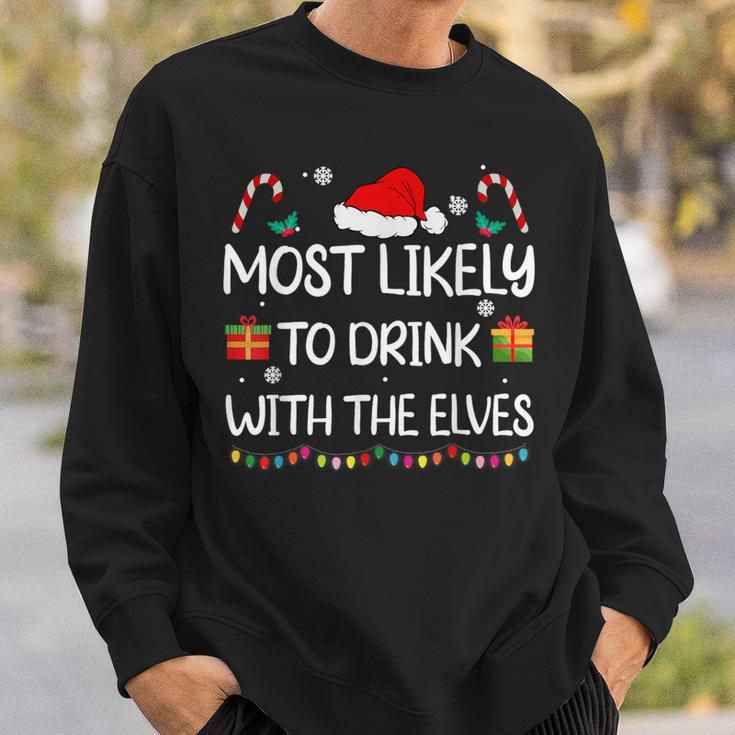 Most Likely To Drink With The Elves Elf Family Christmas Sweatshirt Gifts for Him
