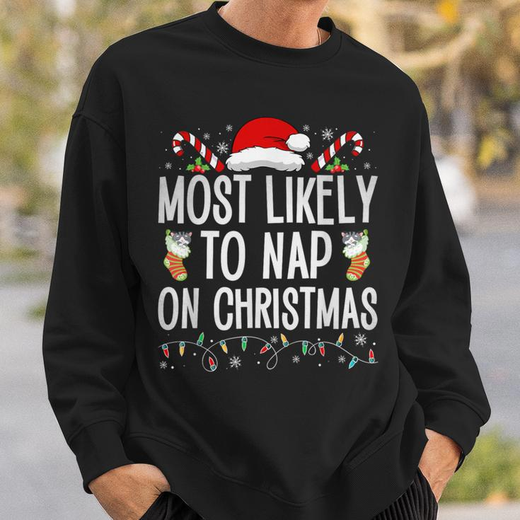 Most Likely To Nap On Christmas Family Christmas Pajamas Sweatshirt Gifts for Him