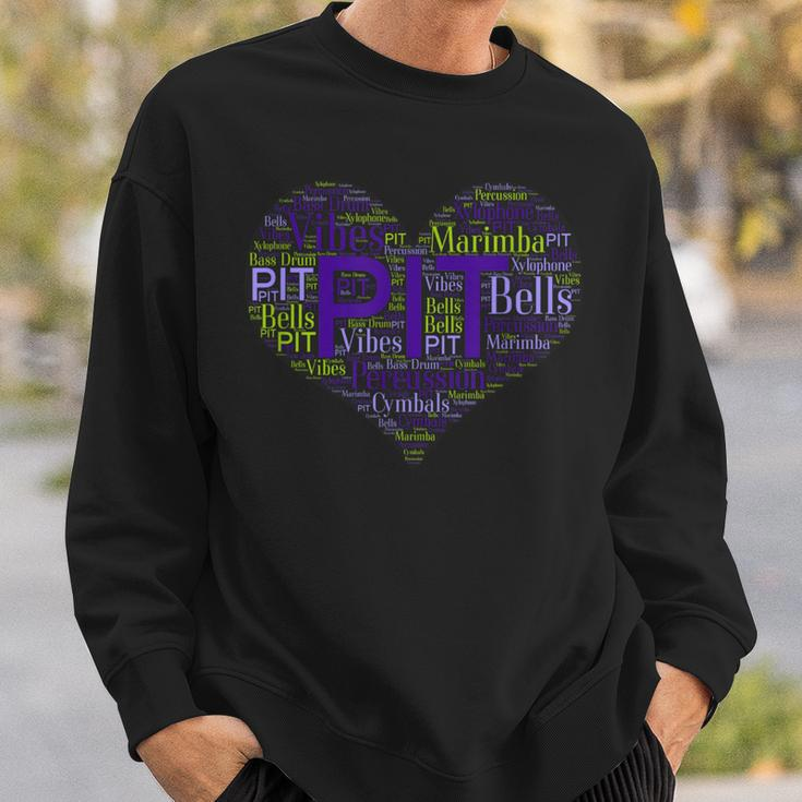 I Love Pit Marching Band Percussion Heart Word Cloud Sweatshirt Gifts for Him