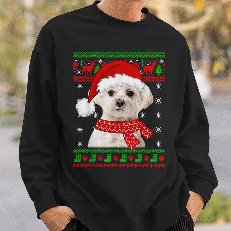 Maltese Dog Ugly Sweater Christmas Puppy Dog Lover Sweatshirt Gifts for Him