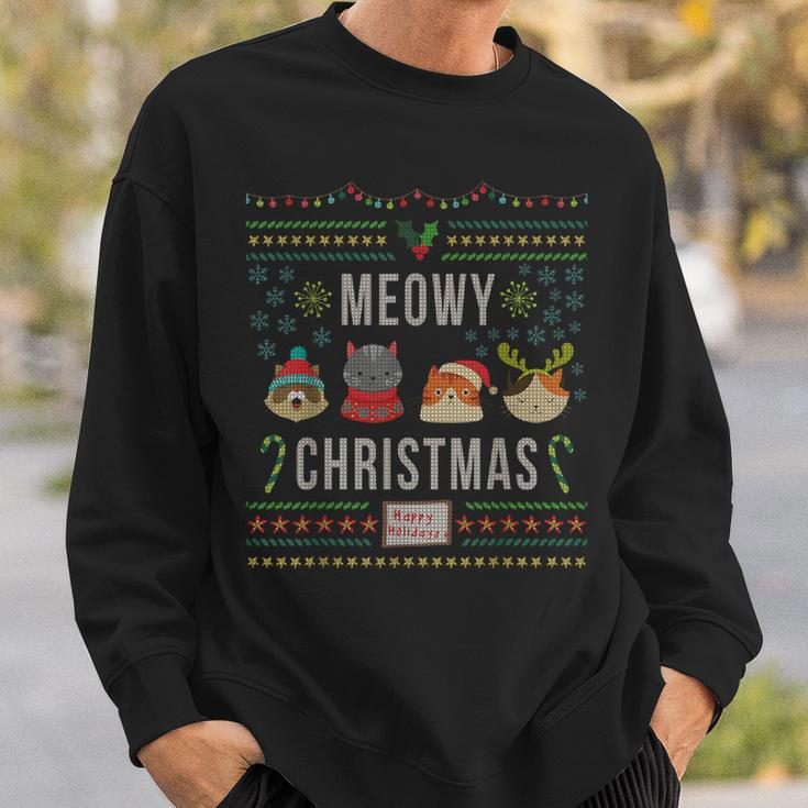 Meowy Christmas Cat Lover Tacky Ugly Christmas Party Sweatshirt Gifts for Him