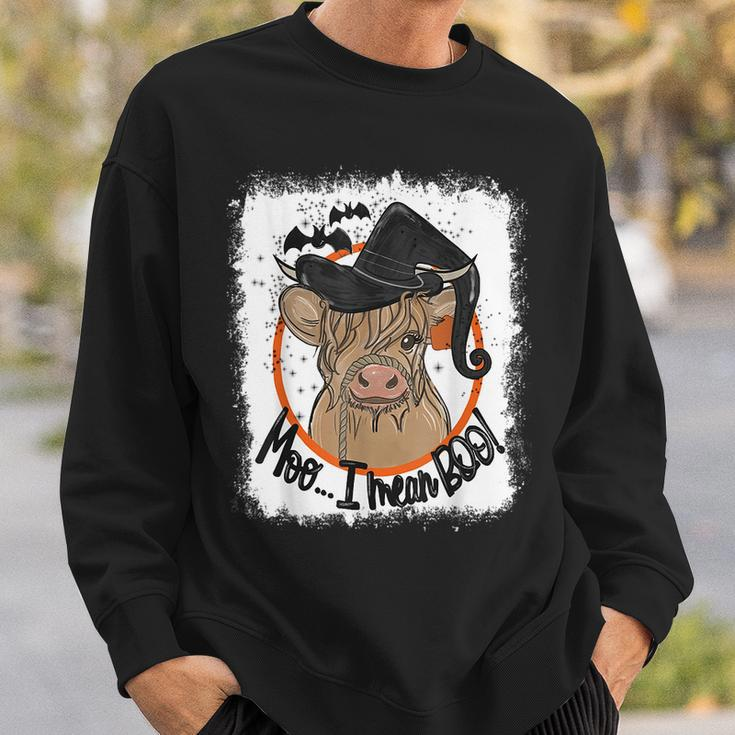 Moo I Mean Boo Ghost Witch Cow Bleached Halloween Sweatshirt Gifts for Him