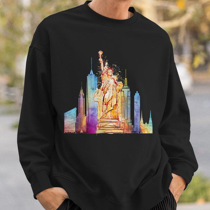New York City Nyc Retro Watercolor Statue Of Liberty Ny City Sweatshirt Gifts for Him