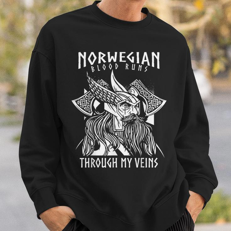 Norwegian Blood Runs Through My Veins Viking & Odin Sweatshirt Gifts for Him