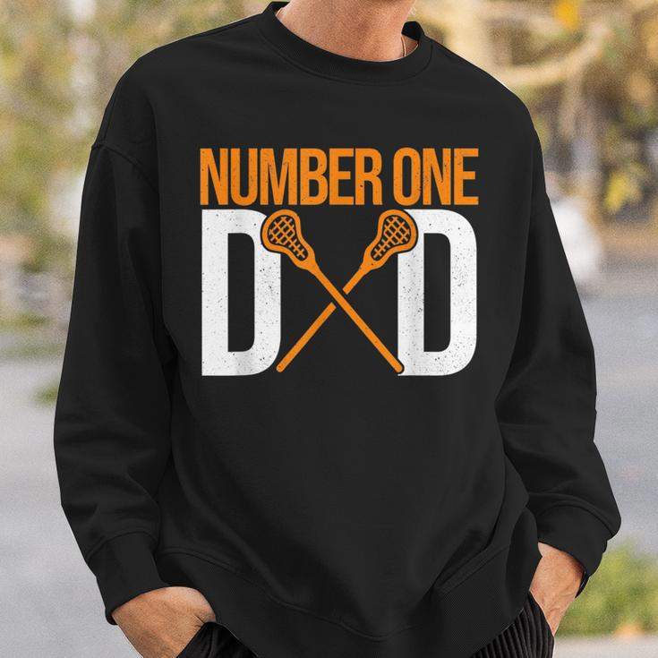 Number One Dad Lax Player Father Lacrosse Stick Lacrosse Dad Sweatshirt Gifts for Him