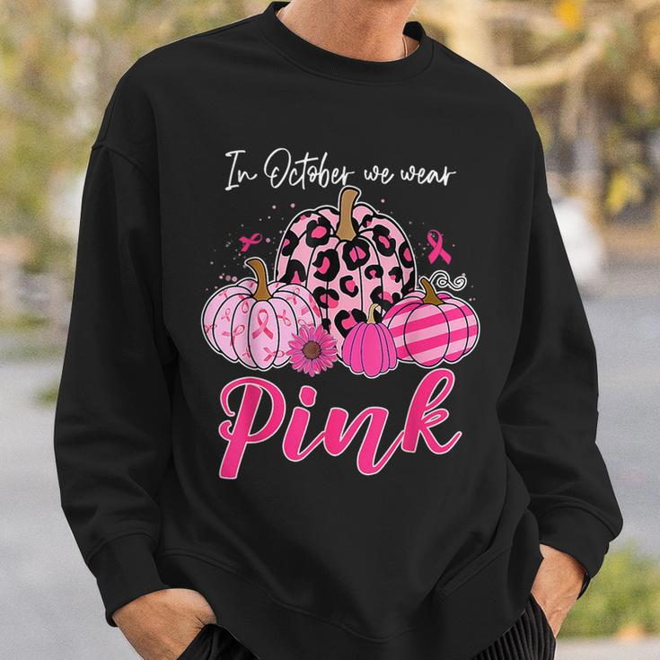 In October We Wear Pink Pumpkin Breast Cancer Awareness Sweatshirt Gifts for Him