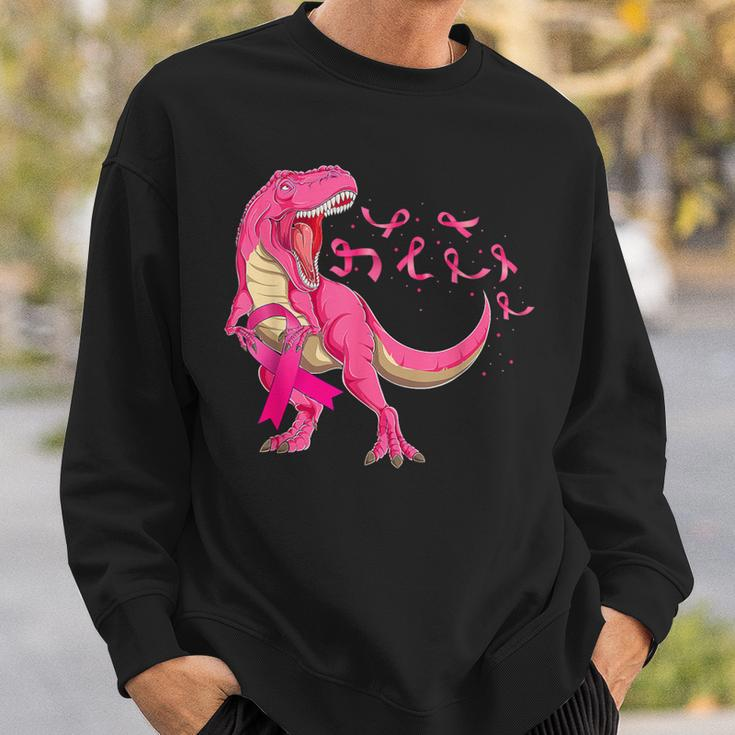 In October We Wear PinkRex Dinosaur Boys Breast Cancer Sweatshirt Gifts for Him
