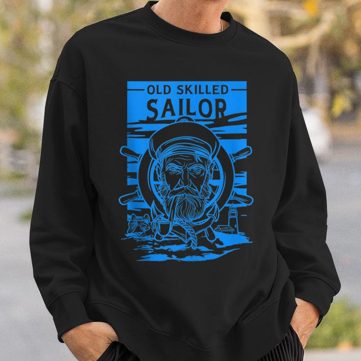 Old Skilled Sailor - Captain Illustration - Anchor Wheel Sweatshirt Gifts for Him