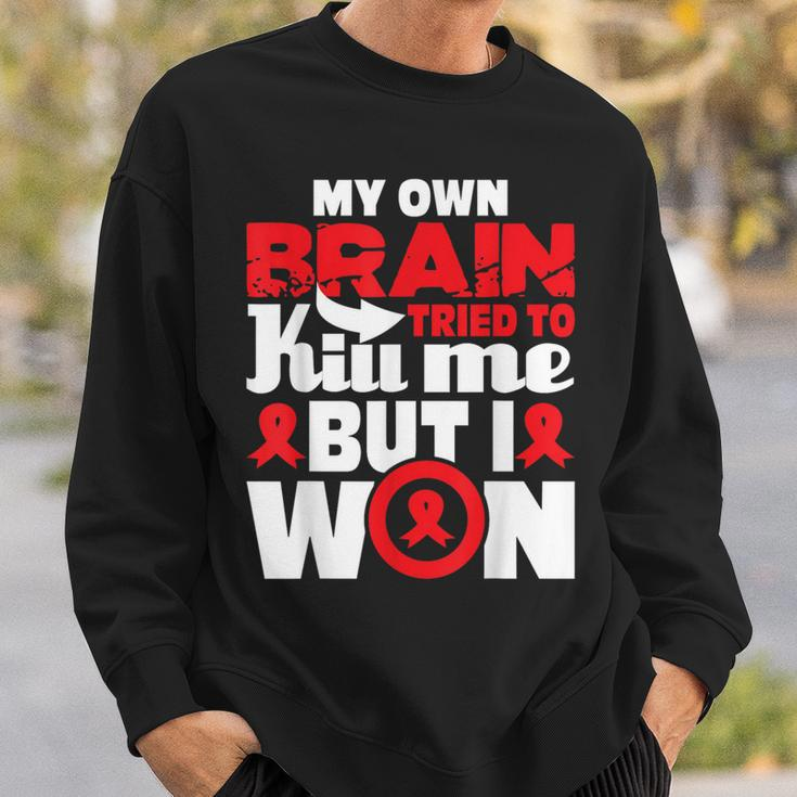 My Own Brain Tried To Kill Me Stroke Survivor Red Ribbon Sweatshirt Gifts for Him