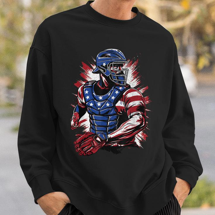 Patriotic Baseball Catcher Vintage American Flag 4Th Of July Sweatshirt Gifts for Him